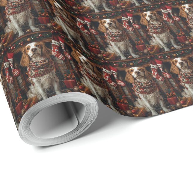Papel De Presente Cachorro Setter Inglês Com Presentes De Natal Lare (Ponta do rolo)