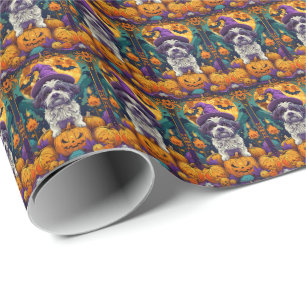 Papel De Presente Cachorro Shih Tzu Assustador, Bruxa e Abóbora de H