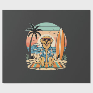 Papel De Presente Cachorro Surfista Retro Praia Verão