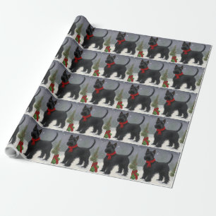 Papel De Presente Cachorro Terrier Escocês na Neve Natal