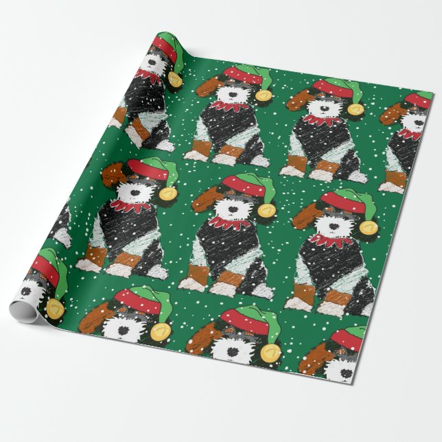 Papel De Presente Cachorro Verde-de-Montanha-Bernedoodle (Desenrolado)