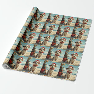 Papel De Presente Cachorro Wire Fox Terrier Natal Praia Vintage