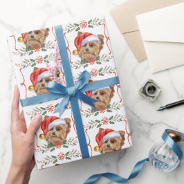 Papel De Presente Cachorro Yorkshire Terrier Papai Noel Natal
