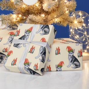 Papel De Presente Cachorros de Natal bonitos com velas de Santa Hats