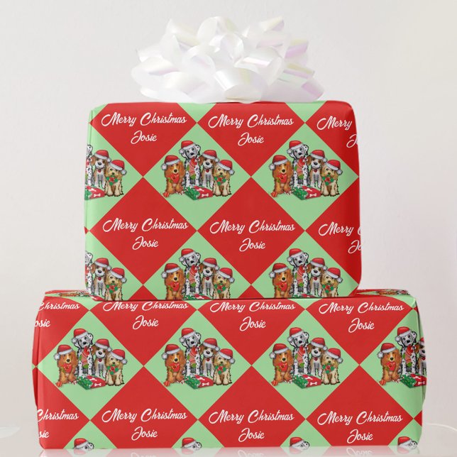 Papel De Presente Cachorros de Puppy Personalizam Nome Merry Christm (Criador carregado)