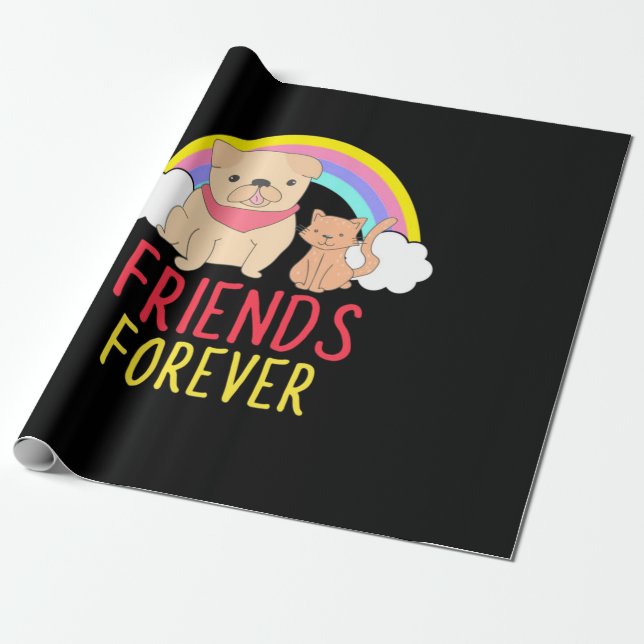 Papel De Presente Cachorros E Gatos Amigos Para Sempre (Desenrolado)