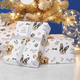 Papel De Presente Cachorros em Aquarela Fofos e Impressões de Patas 