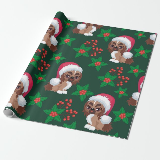 Papel De Presente Cachorros no Chapéu de Santa (Desenrolado)
