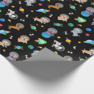 Papel De Presente Cachorros No Espaço Aquarela Cães Astronautas