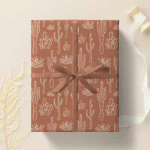 Papel De Presente Cacto Boho Ocidental Sul Neutro Quente Argila