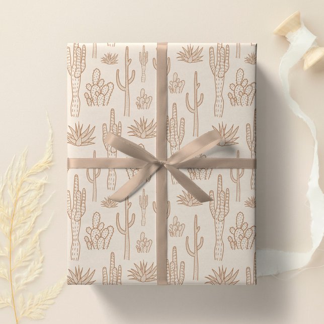 Papel De Presente Cacto Boho Oeste Sul Deserto Quente Neutro (Criador carregado)