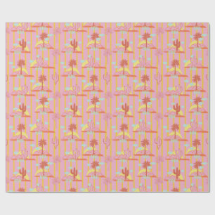 Papel De Presente Cacto Bonito, Listras Amarelas Sunny E Nuvens