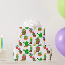Papel De Presente Cacto de jardinagem suculento e plantas em vasos