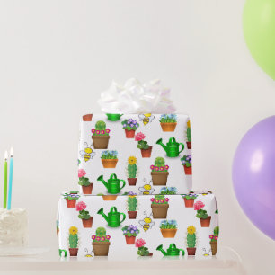 Papel De Presente Cacto de jardinagem suculento e plantas em vasos