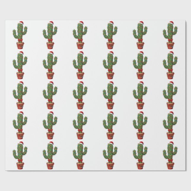 Papel De Presente Cacto de Natal Usando um Chapéu de Papai Noel Plan (Aberto)