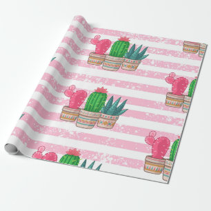 Papel De Presente cacto desenhado à mão com fundo de faixas