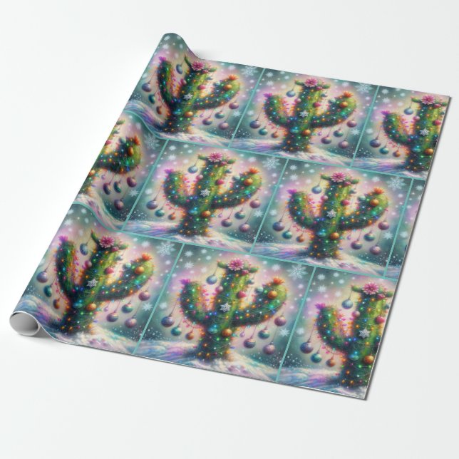 Papel De Presente Cacto Saguaro de Natal Decoupage Caprichoso (Desenrolado)