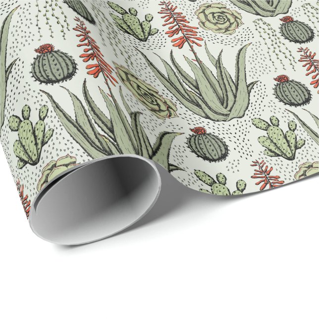 Papel De Presente Cacto Suculento de Aloe Vera Verde Claro (Ponta do rolo)