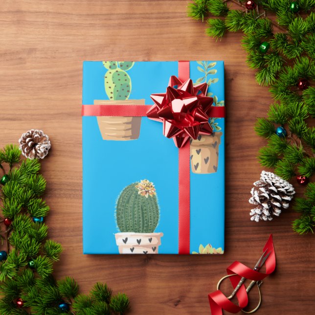Papel De Presente Cacto Suculento do Deserto Verde em Potes (Presente de Natal)