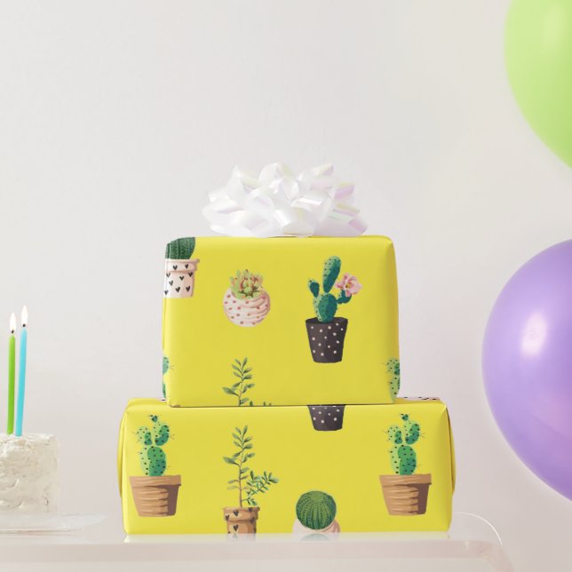 Papel De Presente Cacto Suculento do Deserto Verde em Potes (Presentes para festas)