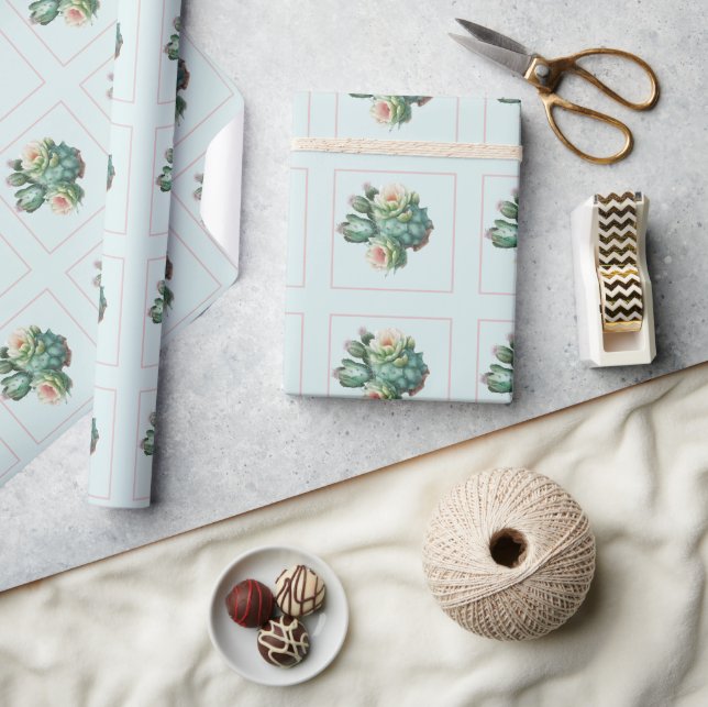 Papel De Presente Cacto Suculento Turquesa (Artesanato)