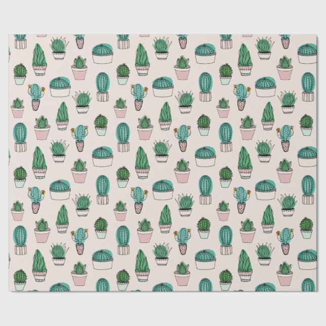 Papel De Presente Cactos Cactus - Padrão Vegetal Suculente (Barra)