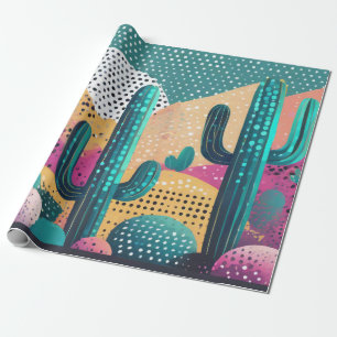 Papel De Presente Cactos de Saguaro em fundo pontilhado na paisagem