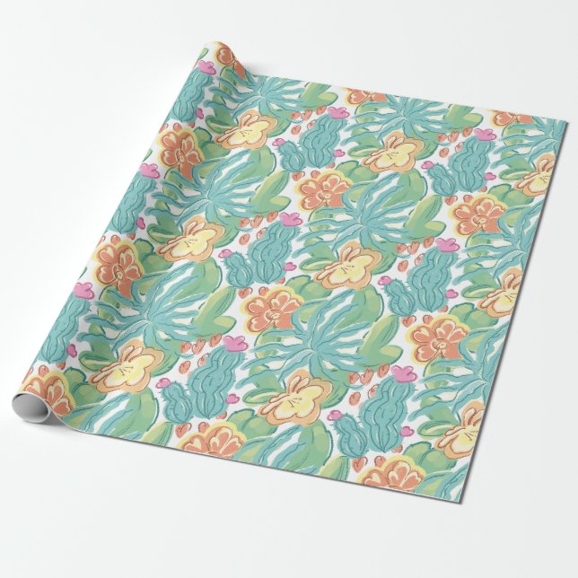 Papel De Presente Cactos e plantas. (Desenrolado)