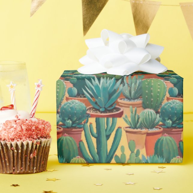 Papel De Presente Cactos Plantas Cactus Terracotta Potes Desertam Do (Festa de aniversário)