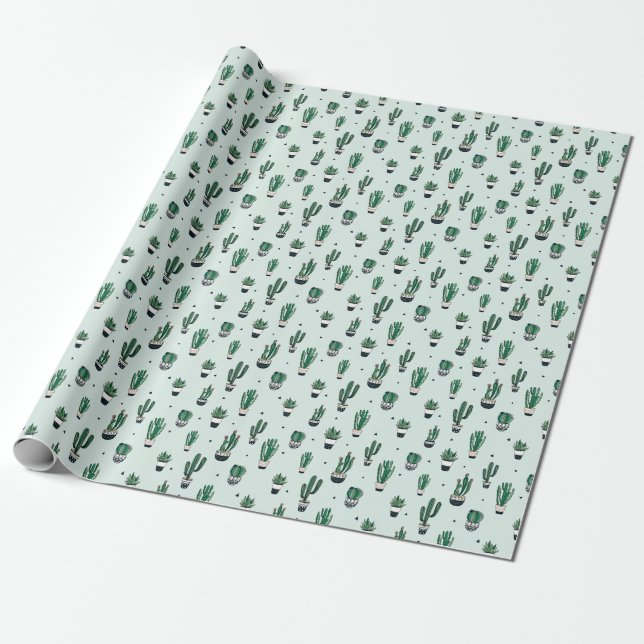 Papel De Presente Cactos-suculentes, padrão sem costura desenhado à  (Desenrolado)