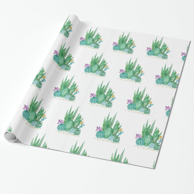 Papel De Presente Cactus, aquarela (Desenrolado)