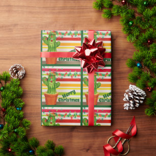 Papel De Presente Cactus bonitos e Luzes Festivas Feliz Natal