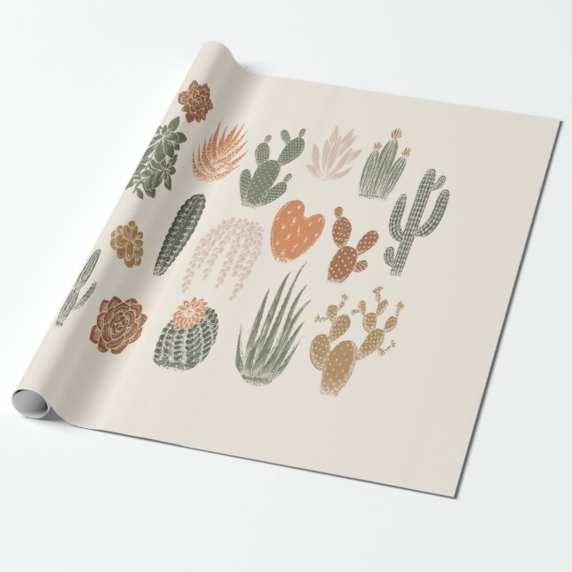Papel De Presente Cactus e padrão suculento sem costura (Desenrolado)