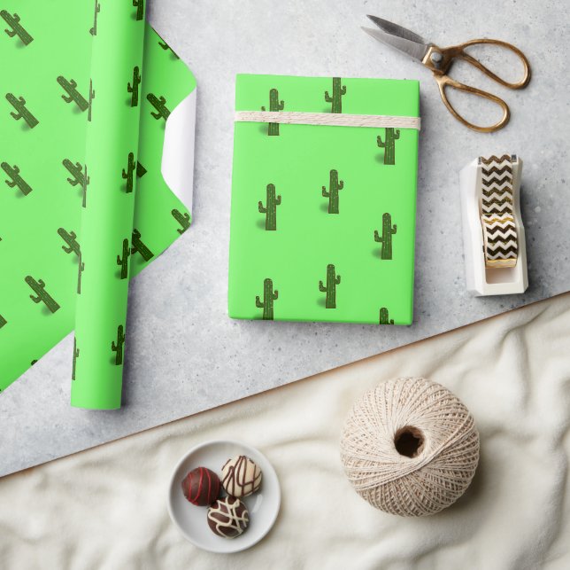 Papel De Presente Cactus em verde-claro (Artesanato)