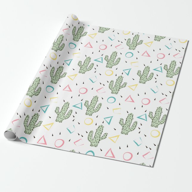 Papel De Presente Cactus moderno memphis cactos flores deserto flora (Desenrolado)