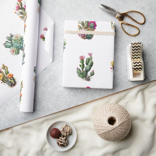 Papel De Presente Cactus Succulent Tropical (Artesanato)