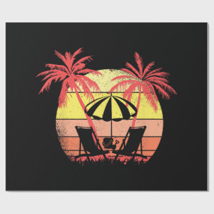Papel De Presente Cadeiras de Praia Guarda-Sol Pôr do Sol Verão 80 P