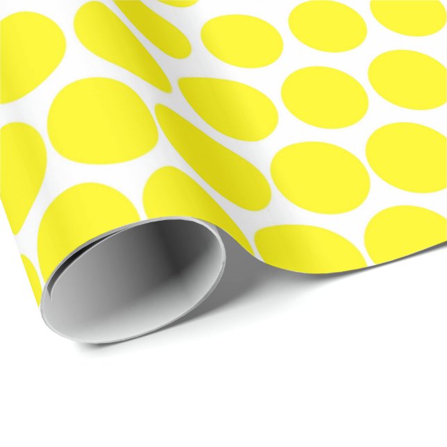 Papel De Presente Cádmio Bolinhas Amarelo Branco Moderno (Ponta do rolo)