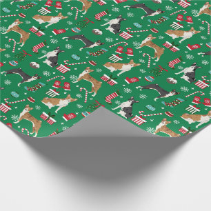 Papel De Presente Cães Basenji de Natal Listras Verde de Doces