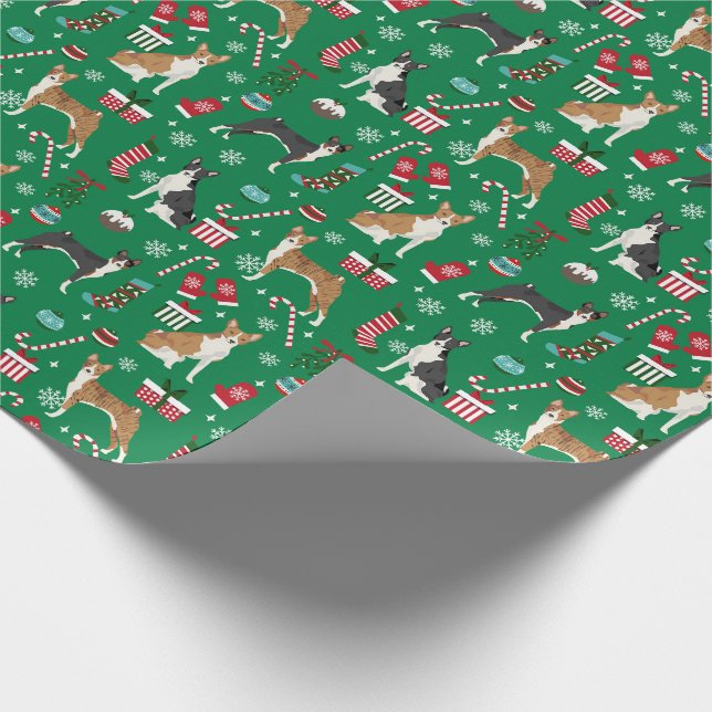 Papel De Presente Cães Basenji de Natal Listras Verde de Doces (Ponta)