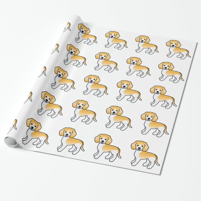 Papel De Presente Cães Beagle Branco e Limão (Desenrolado)