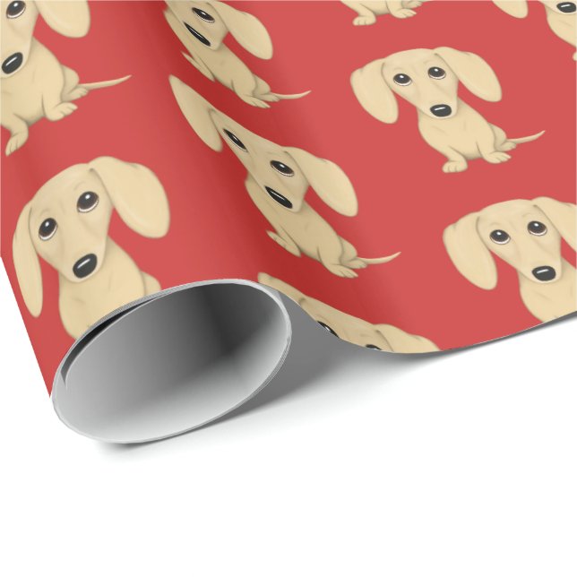 Papel De Presente Cães bonitos revestidos lisos de creme do teste (Ponta do rolo)