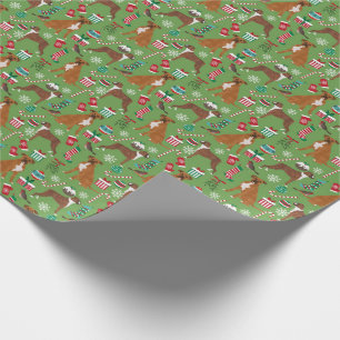 Papel De Presente Cães Boxer Natal Balas de Canas Verde Padrão