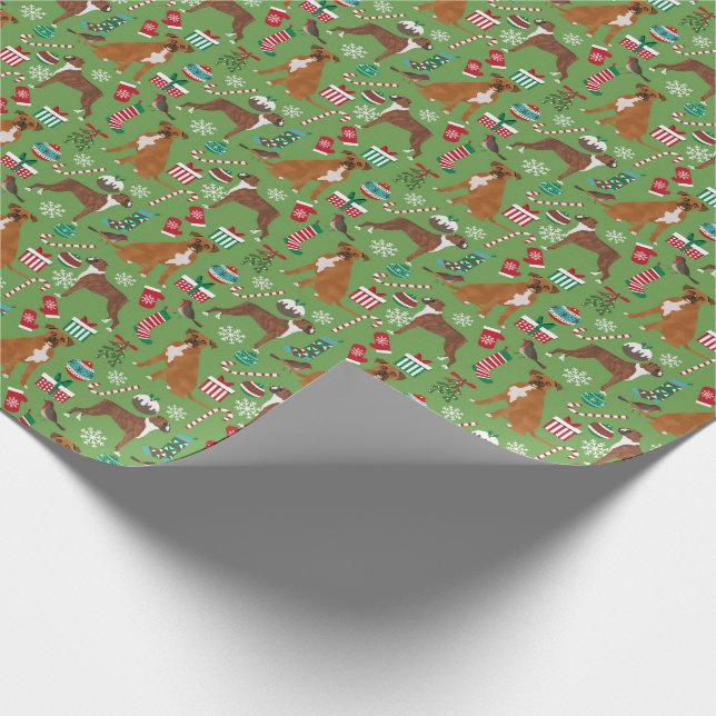 Papel De Presente Cães Boxer Natal Balas de Canas Verde Padrão (Ponta)
