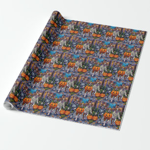 Papel De Presente Cães Boxer Pedindo Doces ou Travessuras em Fantasi