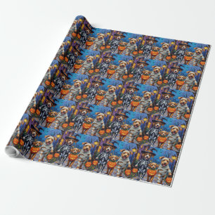 Papel De Presente Cães Chinook Fazendo Doces ou Travessuras Fantasia