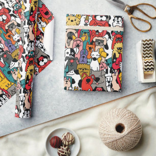 Papel De Presente Cães Coloridos Divertidos