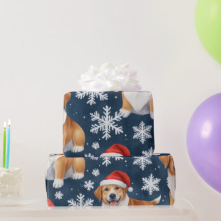 Papel De Presente Cães Corgi de Natal & Padrão de Férias de Flocos d