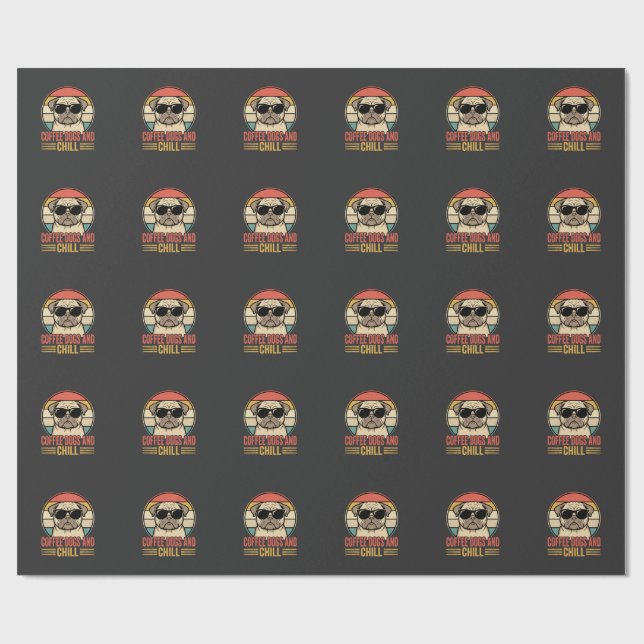 Papel De Presente Cães de Café e Pug Retro Chill (Aberto)