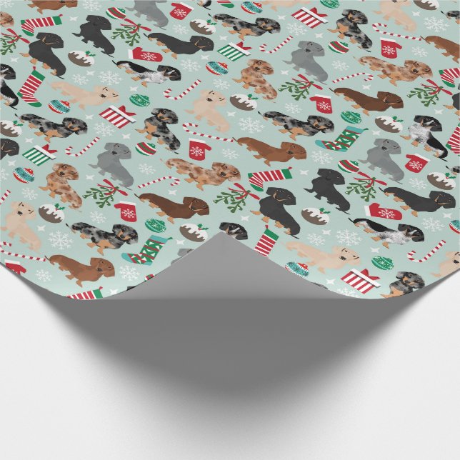 Papel De Presente Cães de Natal Dachshund Listras de Peppermint (Ponta)